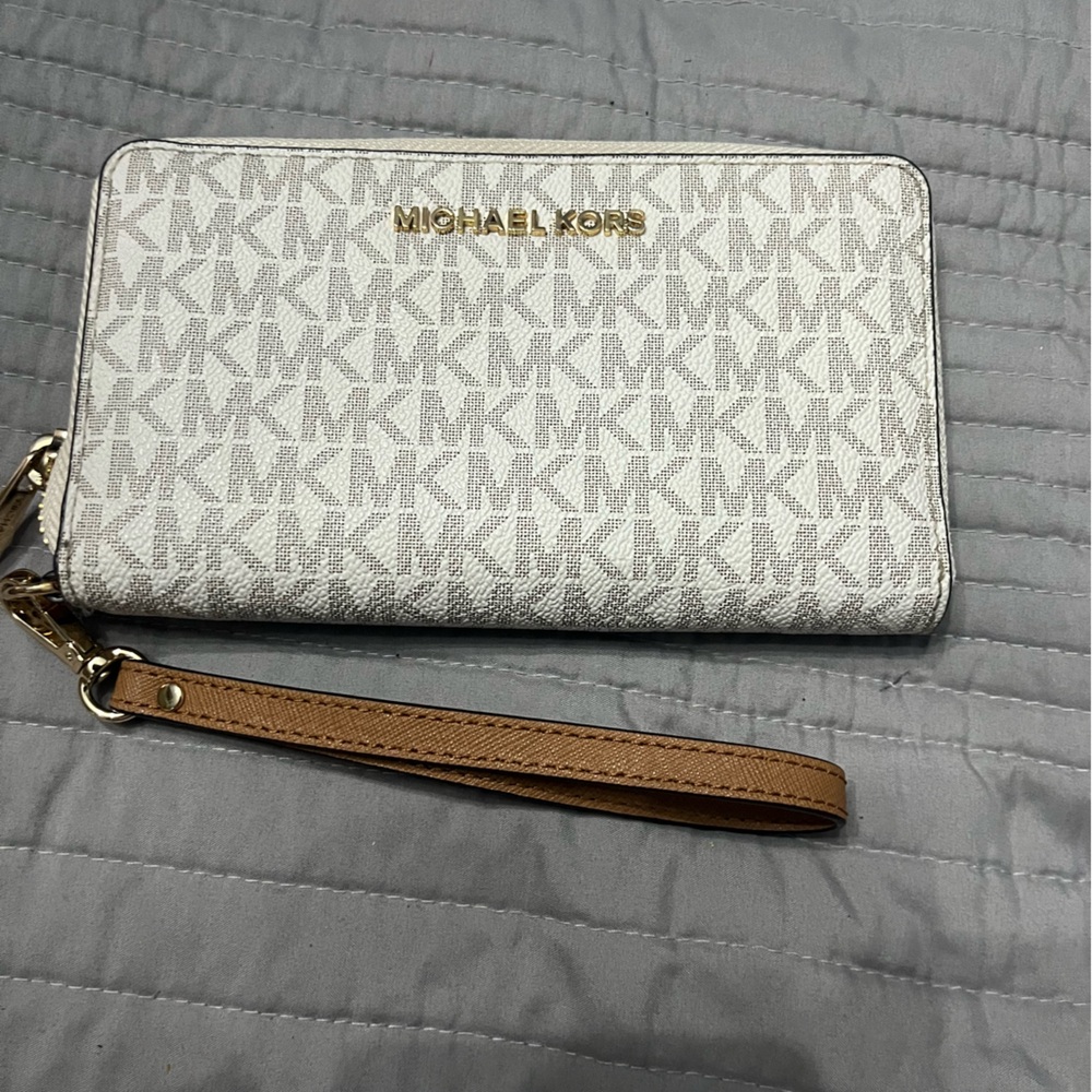 Michael Kors signature logo white phone holder